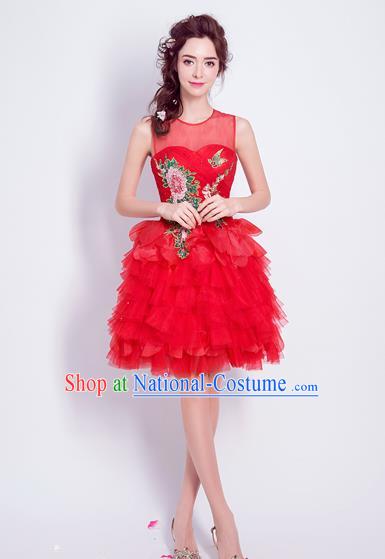 Top Grade Red Bubble Formal Dress Compere Costume Catwalks Evening Dress for Women