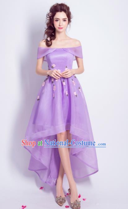 Top Grade Purple Off Shoulder Formal Dress Compere Costume Catwalks Evening Dress for Women