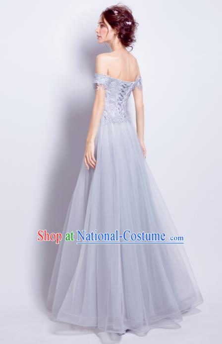 Top Grade Purple Veil Evening Dress Compere Costume Handmade Catwalks Angel Full Dress for Women