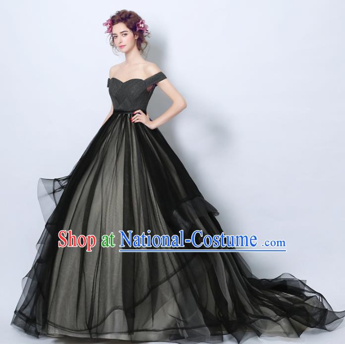 Handmade Bride Black Veil Wedding Dress Princess Costume Flowers Fairy Fancy Wedding Gown for Women