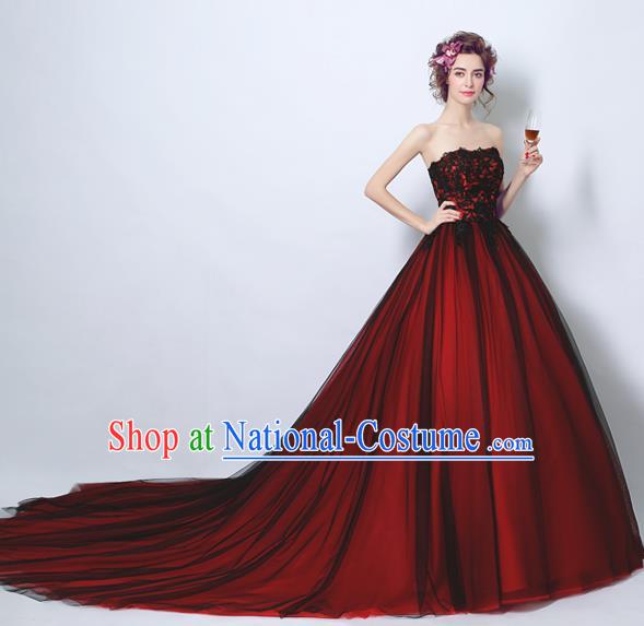 Handmade Bride Wine Red Wedding Dress Fancy Formal Dress Wedding Gown for Women