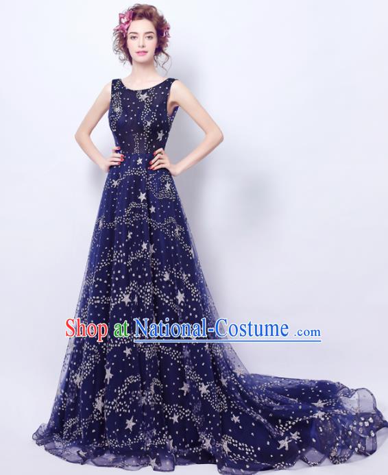 Top Grade Royalblue Formal Dress Compere Costume Catwalks Evening Dress for Women