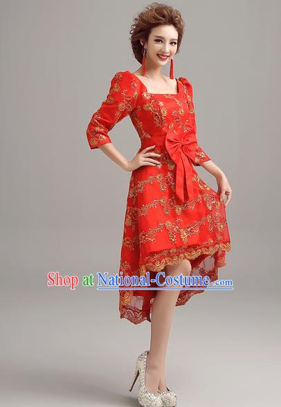 Top Grade Compere Red Lace Short Formal Dress Catwalks Evening Dress for Women