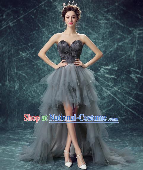 Top Grade Compere Grey Veil Trailing Formal Dress Catwalks Evening Dress for Women