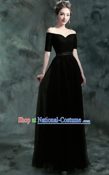 Top Grade Compere Black Formal Dress Catwalks Evening Dress for Women