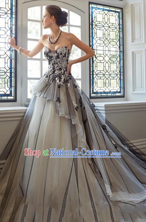 Handmade Bride Grey Veil Wedding Dress Fancy Formal Dress Wedding Gown for Women