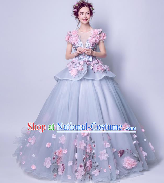 Handmade Bride Costume Princess Pink Peony Wedding Dress Fancy Wedding Gown for Women