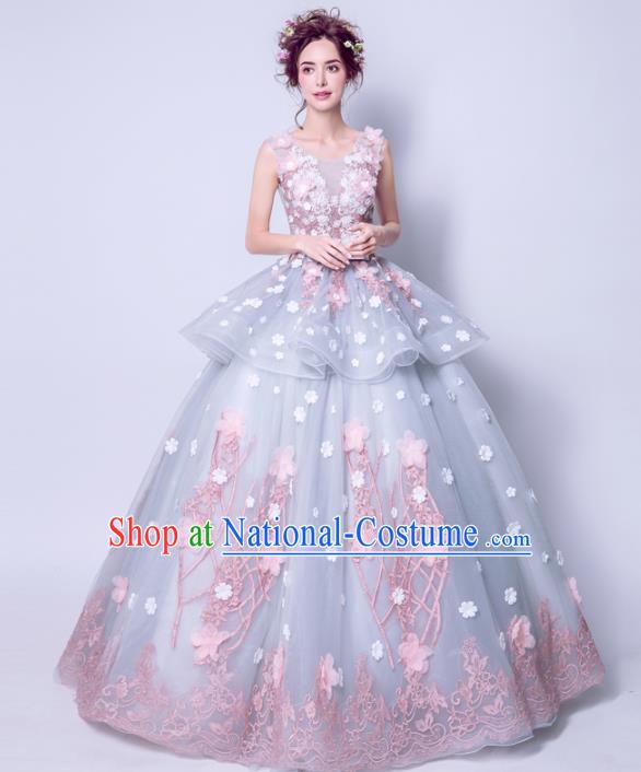 Handmade Bride Wedding Dress Princess Costume Blue Fancy Wedding Gown for Women