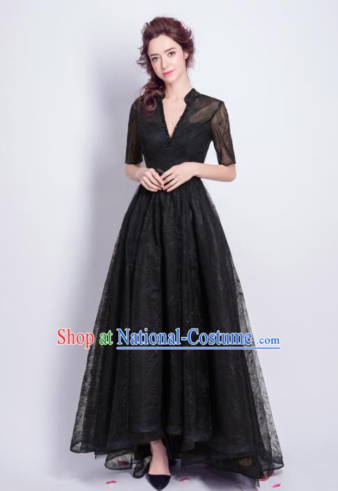 Top Grade Handmade Black Formal Dress Compere Costume Catwalks Angel Evening Dress for Women