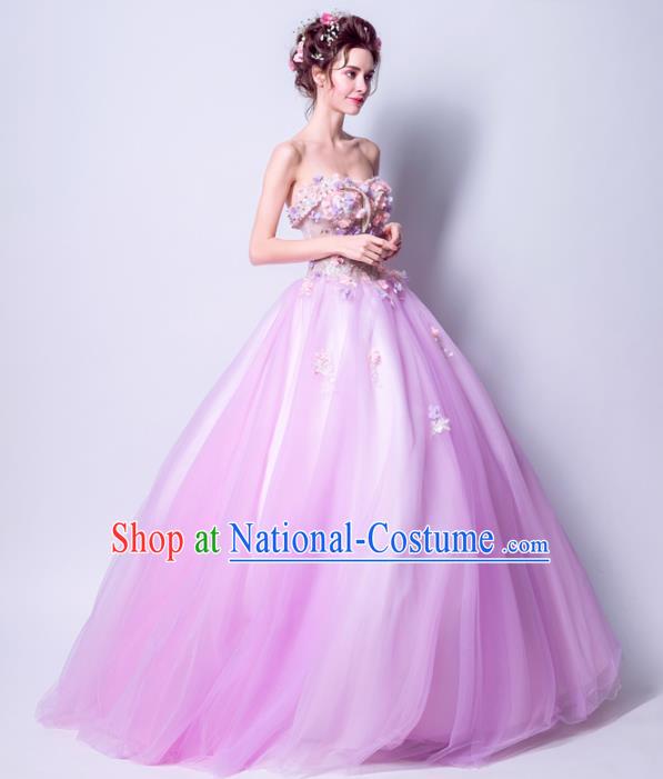 Handmade Bride Off Shoulder Lilac Wedding Dress Princess Costume Fancy Wedding Gown for Women