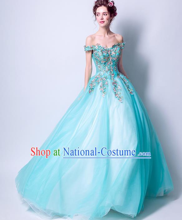 Handmade Bride Blue Veil Wedding Dress Princess Costume Fancy Wedding Gown for Women