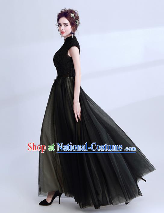 Handmade Black Lace Evening Dress Compere Costume Catwalks Angel Full Dress for Women