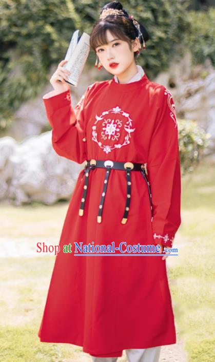 Ancient Chinese Traditional Swordswoman Costumes Tang Dynasty Embroidered Red Robe for Women