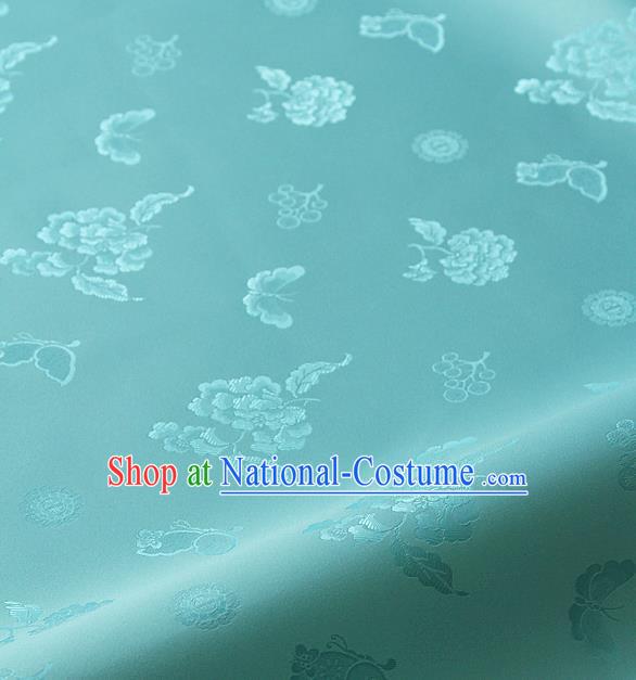 Asian Korean Traditional Blue Brocade Fabric Classical Butterfly Peony Pattern Silk Fabric Hanbok Silk Material