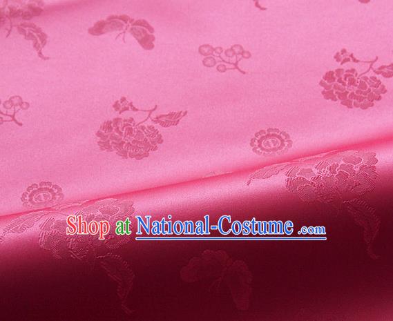 Asian Korean Traditional Rosy Brocade Fabric Classical Butterfly Peony Pattern Silk Fabric Hanbok Silk Material