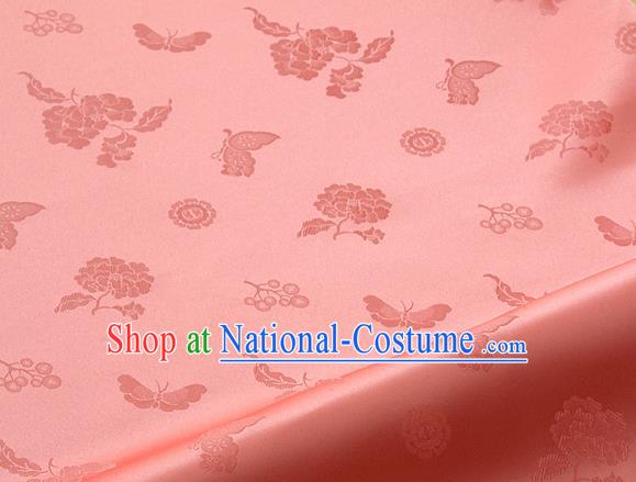 Asian Korean Traditional Pink Brocade Fabric Classical Butterfly Peony Pattern Silk Fabric Hanbok Silk Material