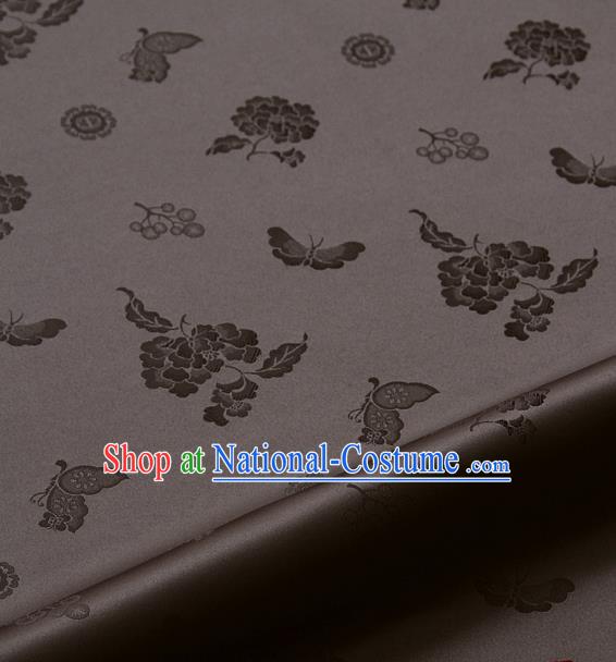 Asian Korean Traditional Brown Brocade Fabric Classical Butterfly Peony Pattern Silk Fabric Hanbok Silk Material