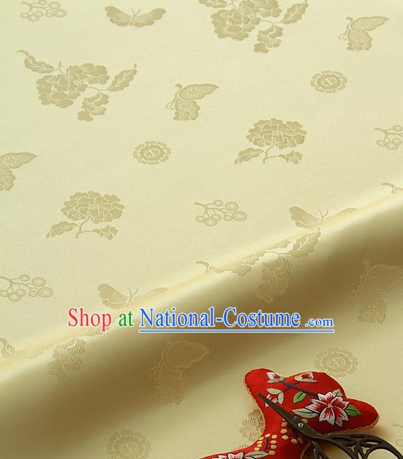 Asian Korean Traditional Yellow Brocade Fabric Classical Butterfly Peony Pattern Silk Fabric Hanbok Silk Material