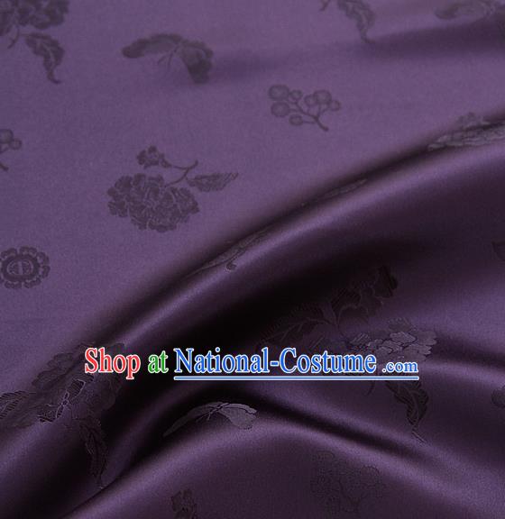 Asian Korean Traditional Purple Brocade Fabric Classical Butterfly Peony Pattern Silk Fabric Hanbok Silk Material