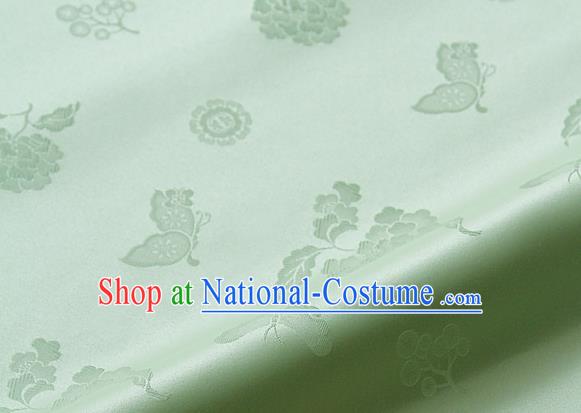 Asian Korean Traditional Light Green Brocade Fabric Classical Butterfly Peony Pattern Silk Fabric Hanbok Silk Material