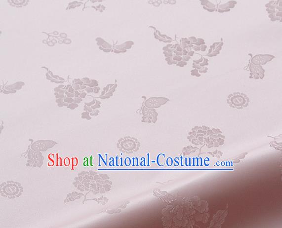 Asian Korean Traditional Light Pink Brocade Fabric Classical Butterfly Peony Pattern Silk Fabric Hanbok Silk Material