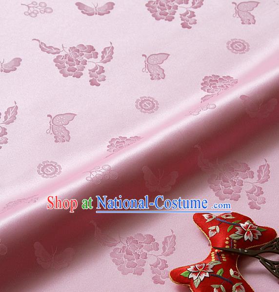 Asian Korean Traditional Pink Brocade Fabric Classical Butterfly Peony Pattern Silk Fabric Hanbok Silk Material