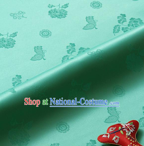 Asian Korean Traditional Green Brocade Fabric Classical Butterfly Peony Pattern Silk Fabric Hanbok Silk Material