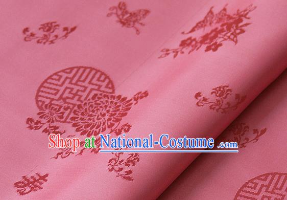 Asian Traditional Palace Drapery Korean Hanbok Royal Butterfly Pattern Peach Pink Brocade Satin Fabric