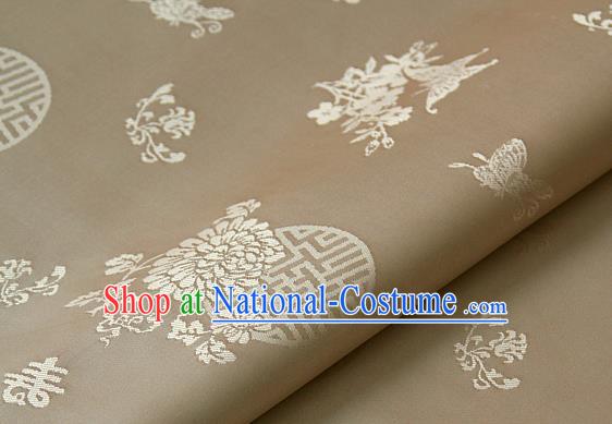 Asian Traditional Palace Drapery Korean Hanbok Royal Butterfly Pattern Khaki Brocade Satin Fabric