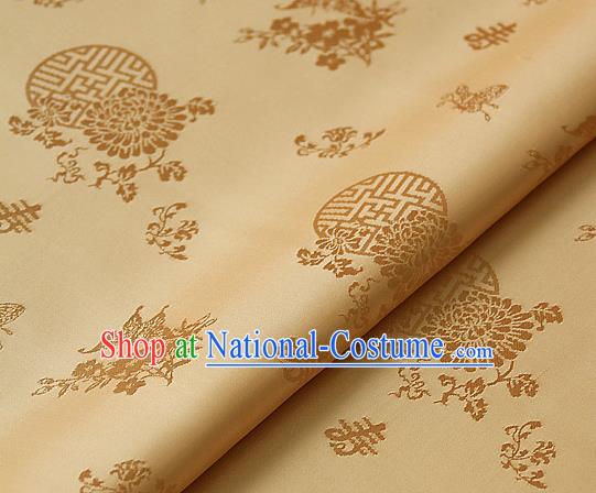 Asian Traditional Palace Drapery Korean Hanbok Royal Butterfly Pattern Golden Brocade Satin Fabric