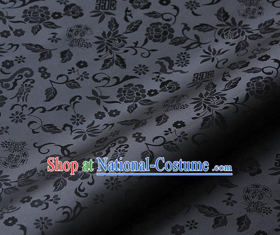 Asian Traditional Palace Drapery Korean Hanbok Royal Pattern Deep Grey Brocade Satin Fabric