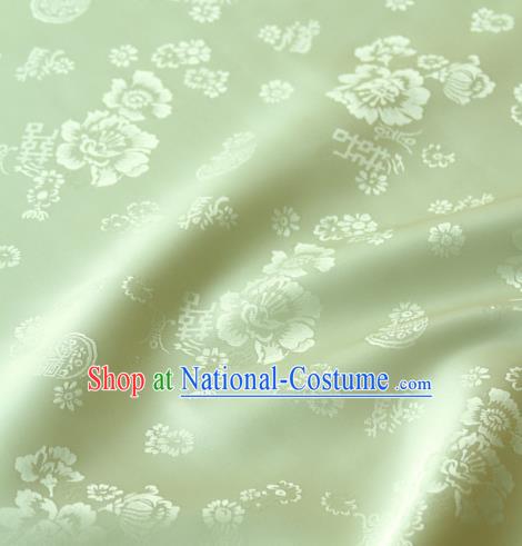 Asian Traditional Classical Peony Pattern Palace Drapery Korean Hanbok Green Brocade Satin Fabric