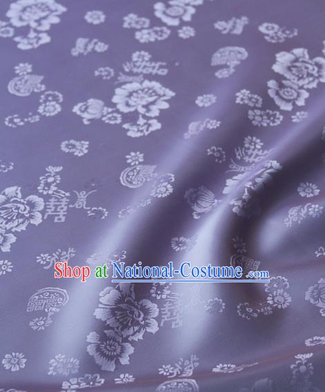 Asian Traditional Classical Peony Pattern Palace Drapery Korean Hanbok Purple Brocade Satin Fabric