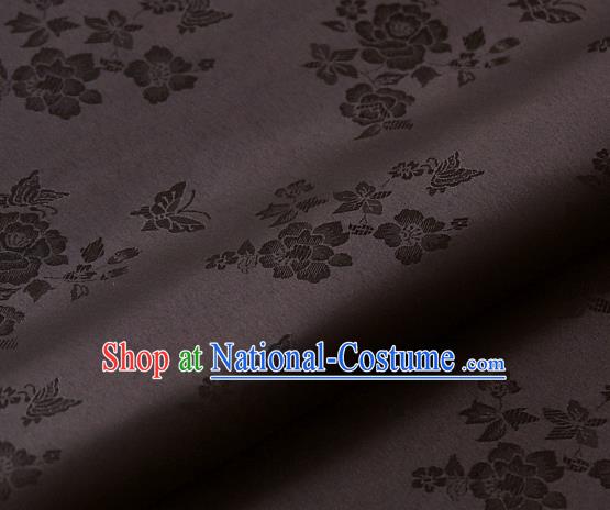 Asian Traditional Classical Peony Pattern Palace Drapery Korean Hanbok Brown Brocade Satin Fabric