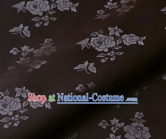 Asian Traditional Classical Peony Pattern Palace Drapery Korean Hanbok Deep Brown Brocade Satin Fabric