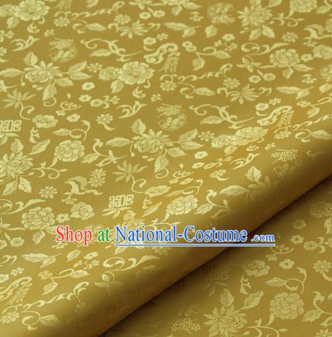 Asian Traditional Palace Drapery Korean Hanbok Royal Chrysanthemum Pattern Golden Brocade Satin Fabric