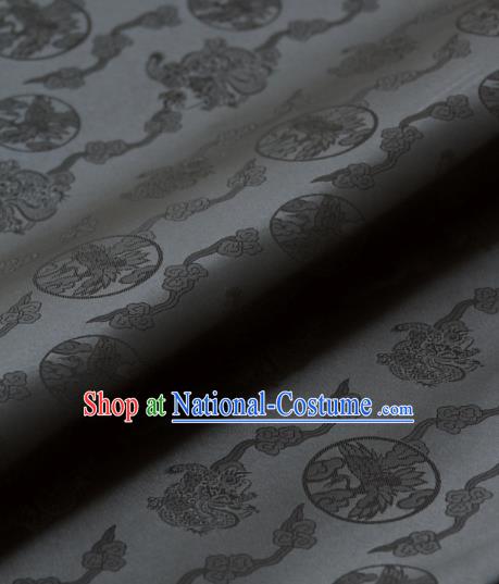 Asian Traditional Classical Dragons Pattern Palace Grey Satin Drapery Korean Hanbok Brocade Fabric