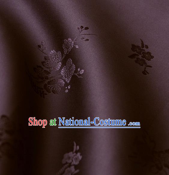 Asian Traditional Classical Wintersweet Pattern Brown Silk Drapery Korean Hanbok Palace Brocade Fabric