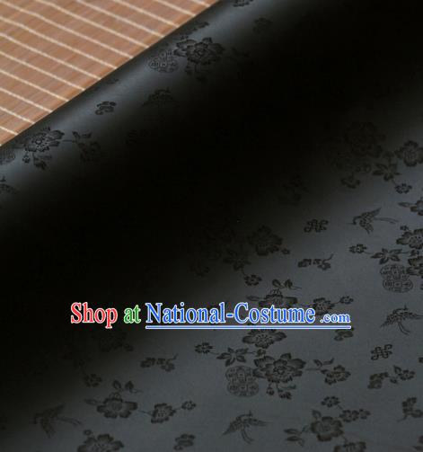 Asian Traditional Classical Wintersweet Pattern Black Silk Drapery Korean Hanbok Palace Brocade Fabric