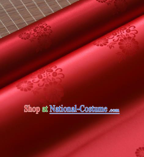 Asian Traditional Classical Wintersweet Pattern Red Silk Drapery Korean Hanbok Palace Brocade Fabric