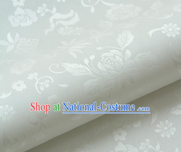 Asian Traditional Palace Drapery Korean Hanbok Royal Chrysanthemum Pattern White Brocade Satin Fabric