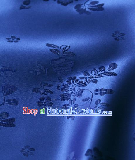 Asian Traditional Palace Drapery Korean Hanbok Royal Peony Pattern Royalblue Brocade Satin Fabric