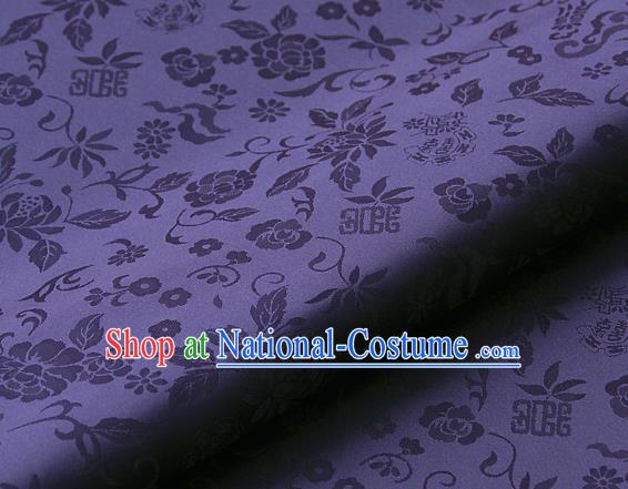 Asian Traditional Palace Drapery Korean Hanbok Royal Peony Pattern Purple Brocade Satin Fabric