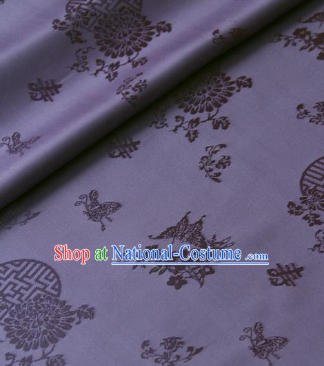 Asian Traditional Palace Drapery Korean Hanbok Royal Butterfly Pattern Purple Brocade Satin Fabric