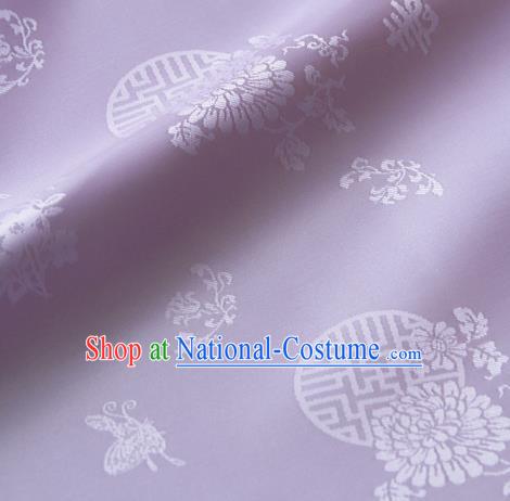 Asian Traditional Palace Drapery Korean Hanbok Royal Butterfly Pattern Lilac Brocade Satin Fabric