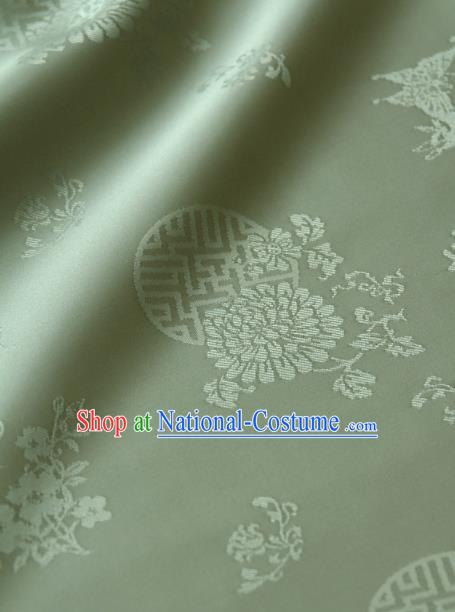 Asian Traditional Palace Drapery Korean Hanbok Royal Butterfly Pattern Pea Green Brocade Satin Fabric