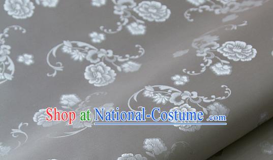 Asian Korean Ancient Costume Grey Brocade Traditional Palace Pattern Satin Fabric Silk Fabric Material