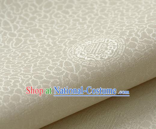 Asian Korean Ancient Costume White Brocade Traditional Palace Pattern Satin Fabric Silk Fabric Material