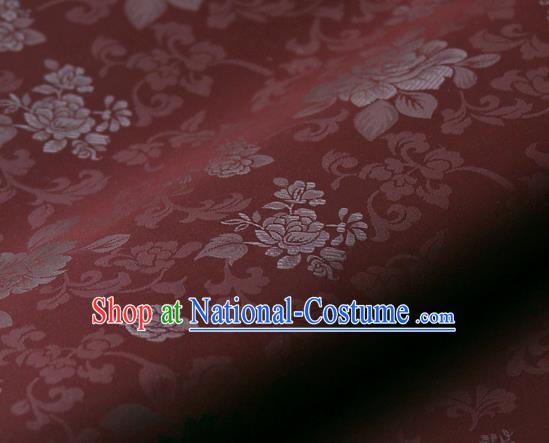 Asian Korean Ancient Costume Purplish Red Brocade Traditional Palace Pattern Satin Fabric Silk Fabric Material