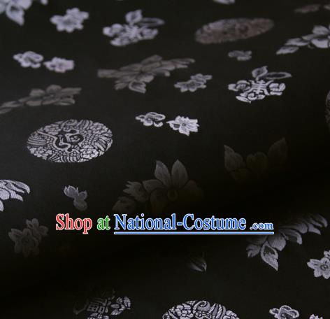 Asian Korean Ancient Costume Black Brocade Traditional Palace Pattern Satin Fabric Silk Fabric Material